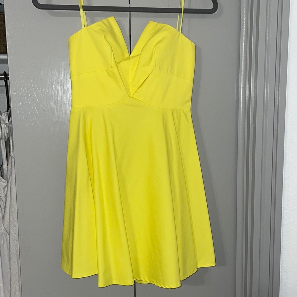 Strapless yellow mini dress